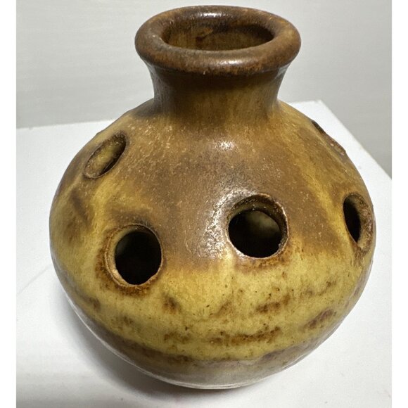 Flower Frog Studio Pottery Buchanan Anchor Pottery St Ives? Brown Yellow Signed - Picture 6 of 8